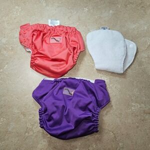 Rumparooz One Size Cloth Diaper Covers Set Purple Coral Pink with 1 6r Soaker